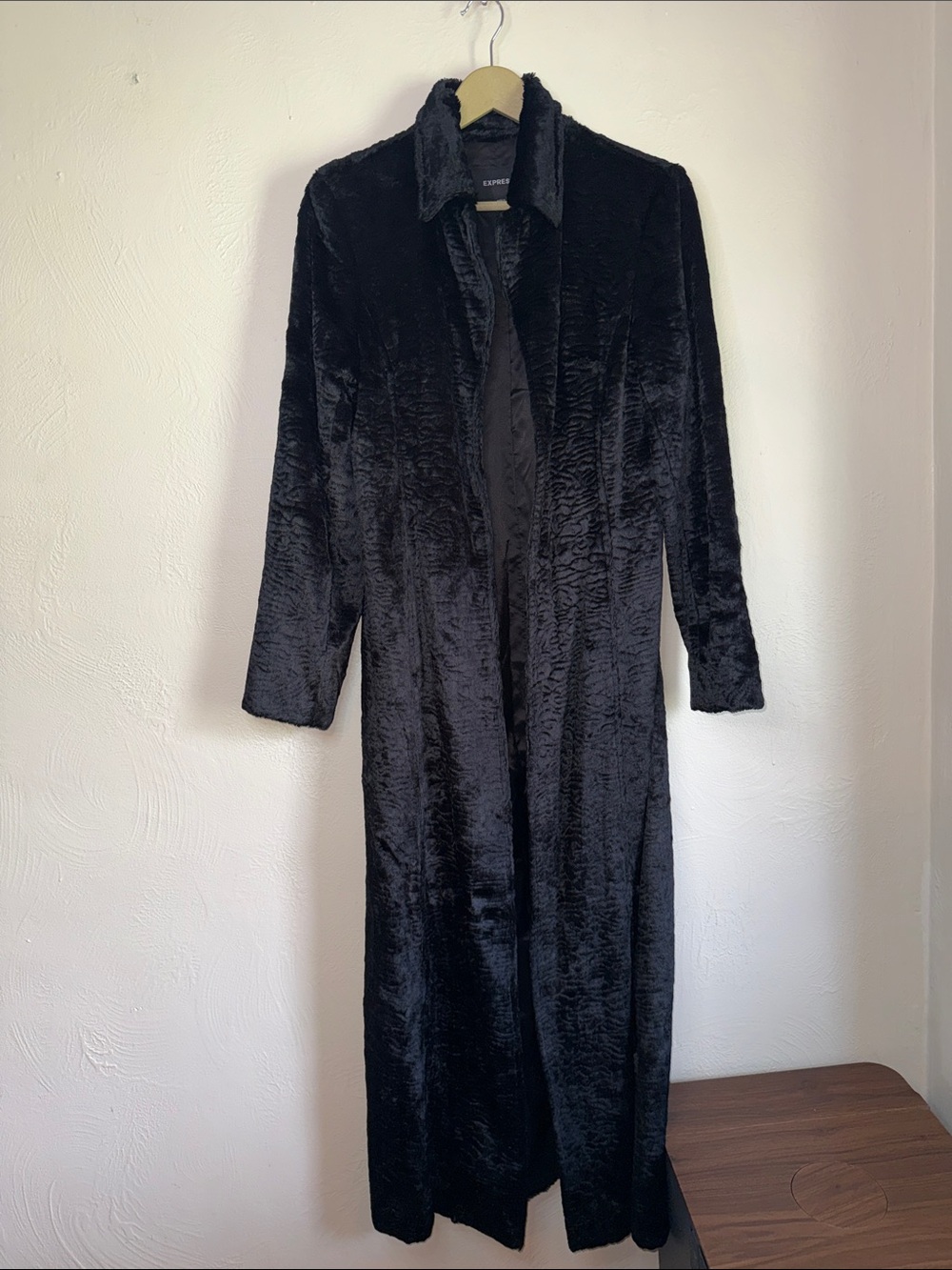Vintage 90s Express Black Faux Fur Maxi Coat 5/6 Y2K